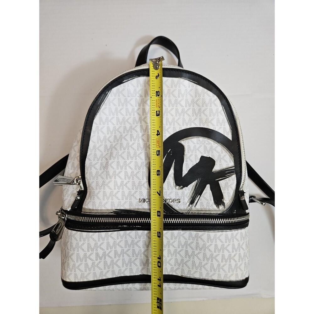 Michael Kors Rhea Zip Backpack Black and White Silver-Color Hardware - Picture 2 of 10